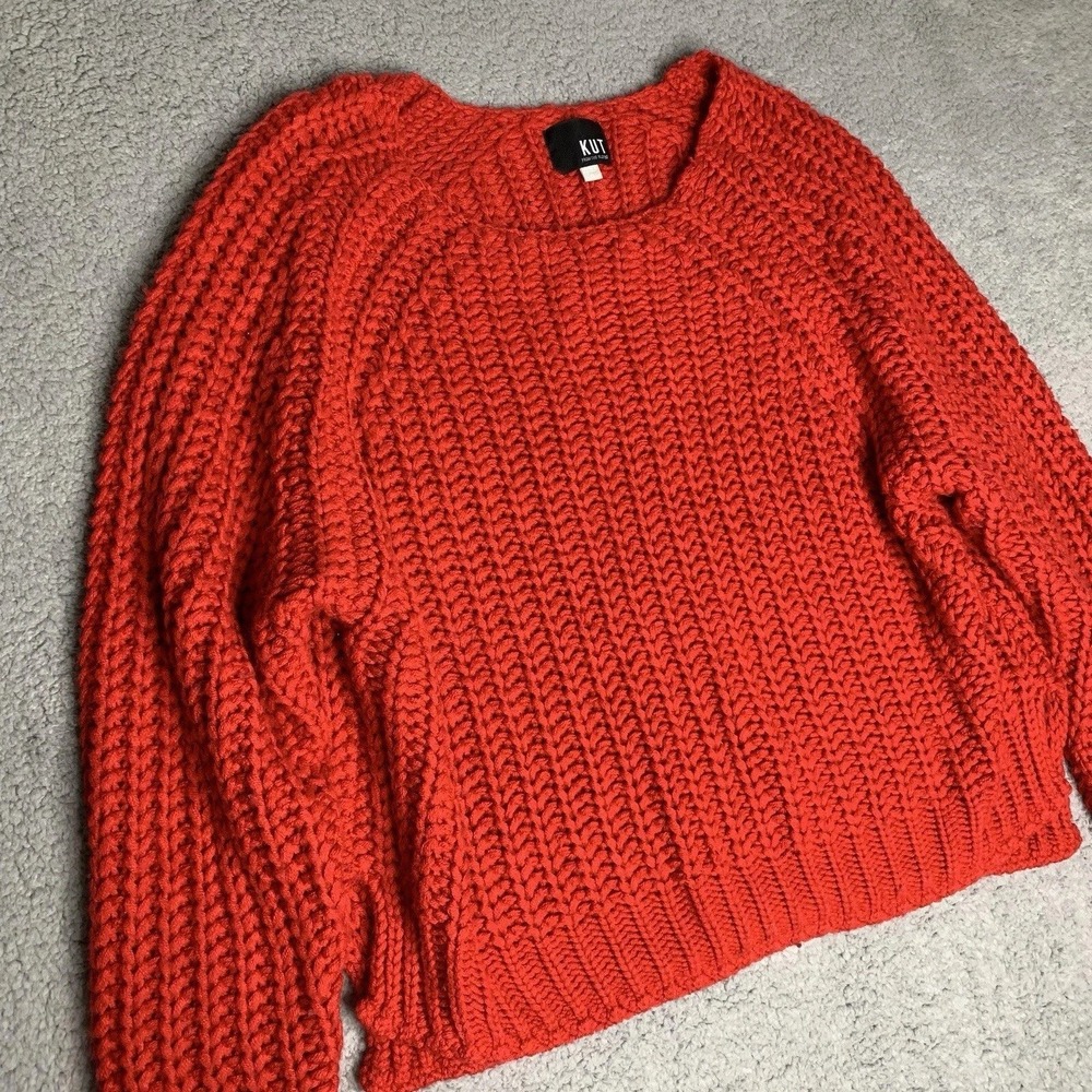 KUT From The Kloth Paige Sweater XL‎ Cherry Red Wool Blend Oversized Chunky Knit - Picture 4 of 9